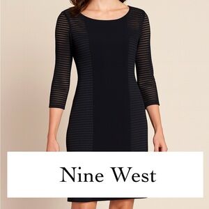 Nine West Black BodyCon Dress with Peek-A-Boo Striped Sleeves